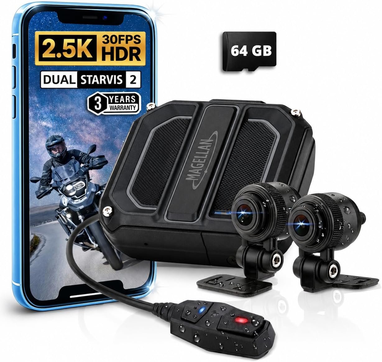Magellan 2.5K+2.5K Motorcycle Dash Camera Review: STARVIS 2 Night Vision