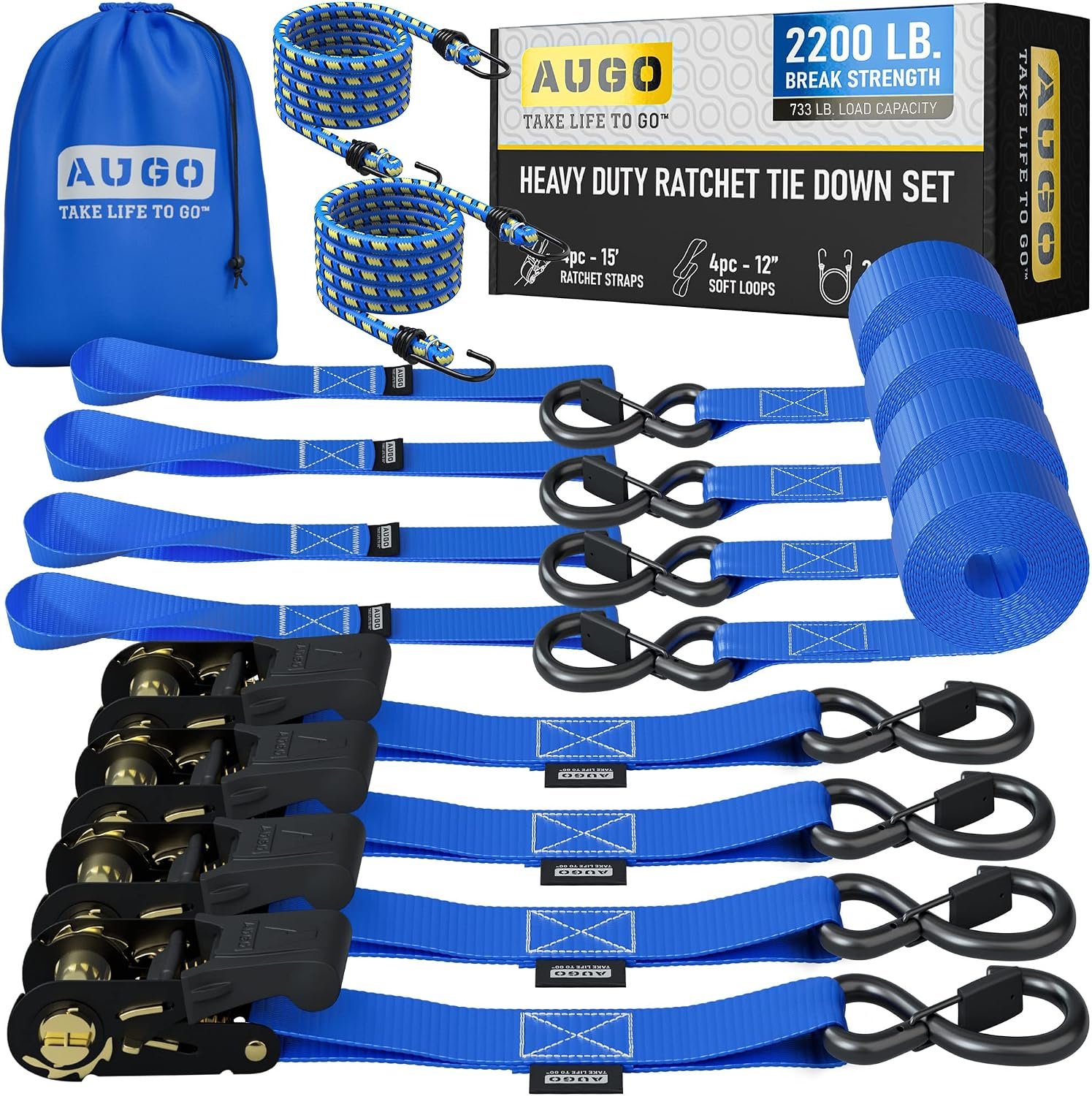 AUGO 15 ft Ratchet Straps Review: 4-Pack, 2,200 lb Break Strength